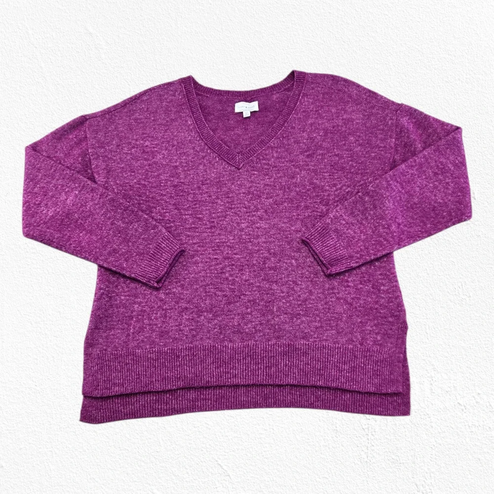 Lucky Brand Purple V-Neck Drop Hem Soft Knit Cozy Fall Sweater Size Small